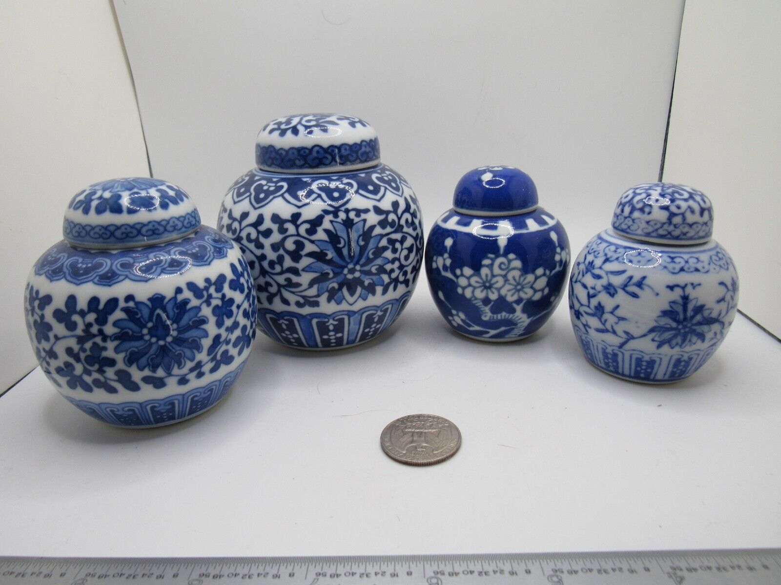 4 Chinese Vintage Small Blue&white Porcelain Ginger Jars