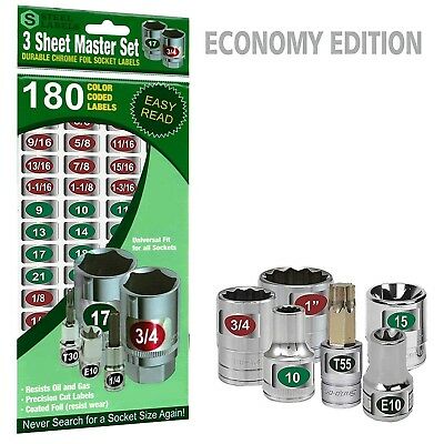 Master Set - Eye Saver Chrome Labels For Socket Sets & Wrenches Foil Decals Tags