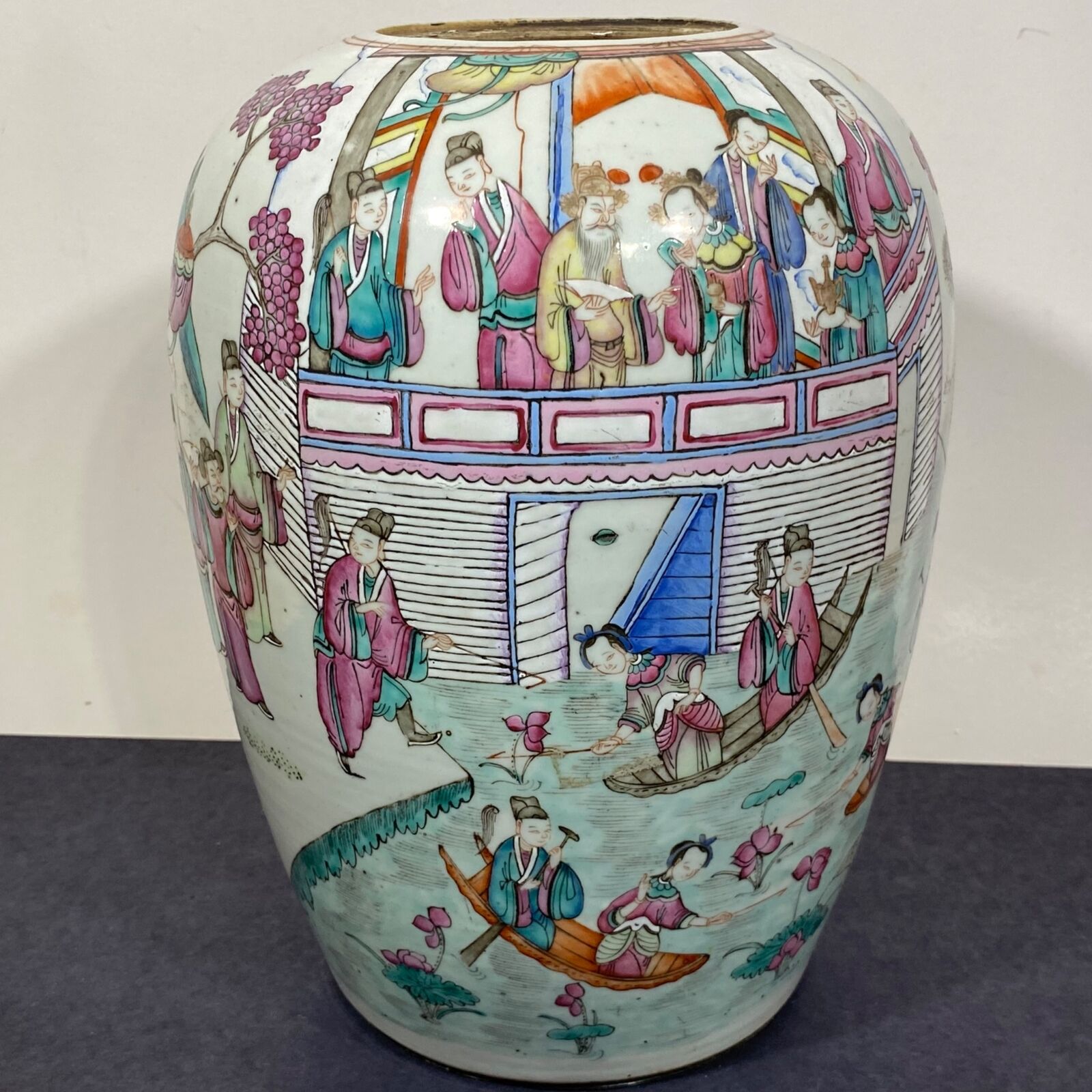Vintage Chinese Export Famille Rose Painted Porcelain Ginger Jar